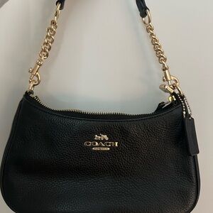 Coach Black Leather Shoulder Bag with Gold Chain